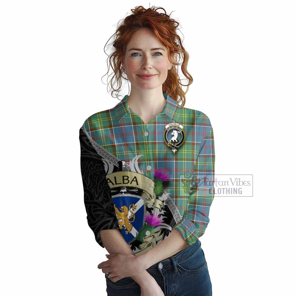Tartan Vibes Clothing Colville Tartan Family Crest Women's Casual Shirt Lion Rampant Royal Thistle Shield Celtic Inspired