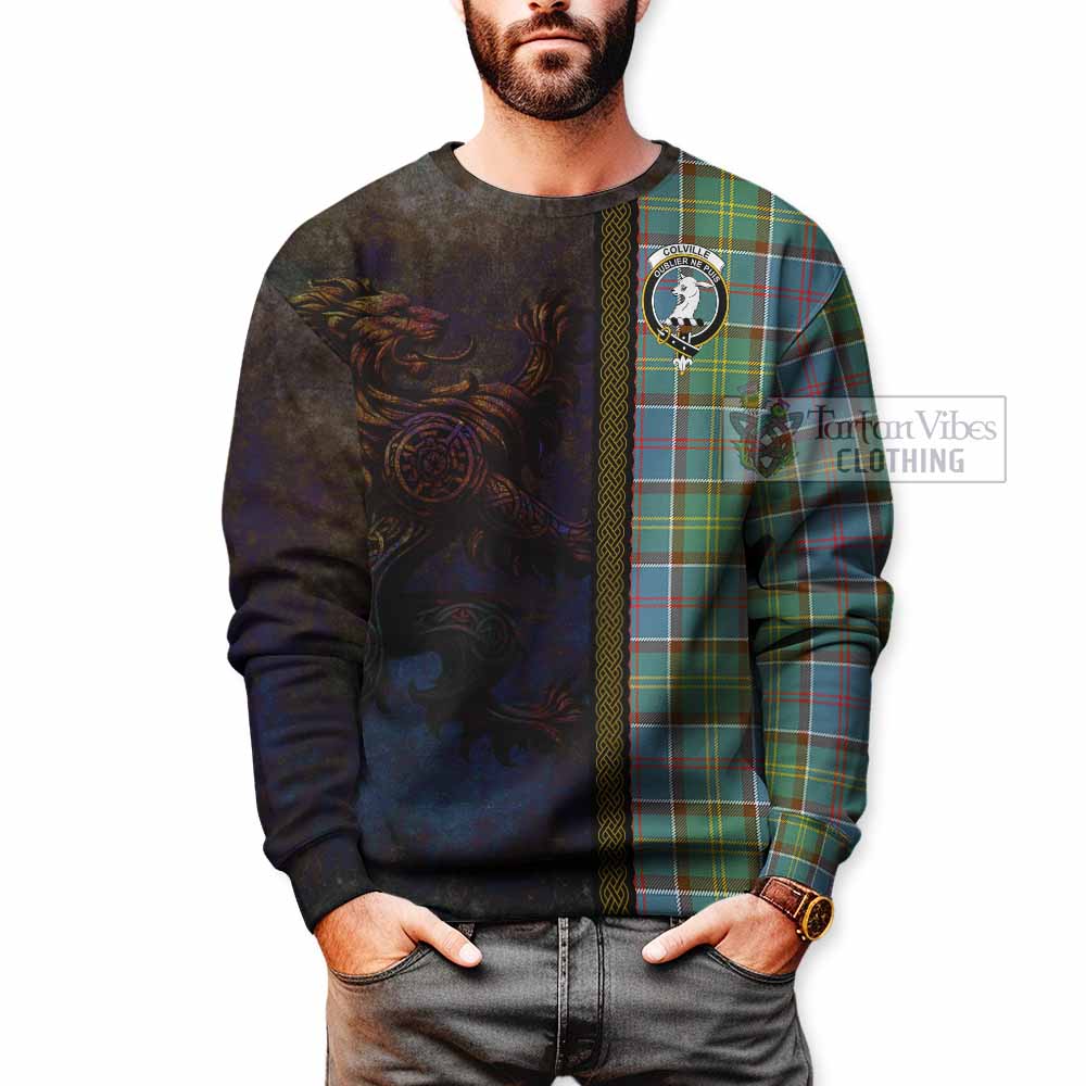 Tartan Vibes Clothing Colville Tartan Family Crest Sweatshirt Alba Gu Brath Be Brave Lion Ancient Style