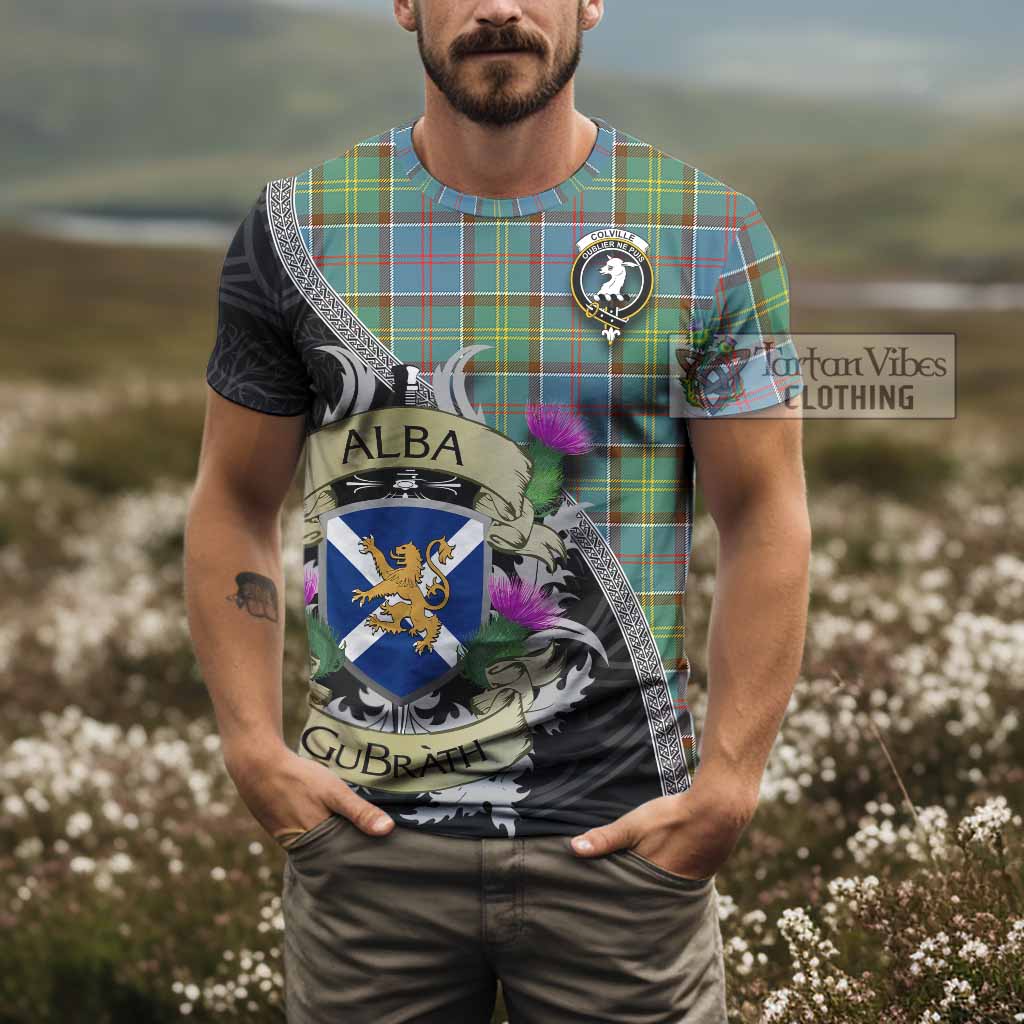Tartan Vibes Clothing Colville Tartan Family Crest T-Shirt Lion Rampant Royal Thistle Shield Celtic Inspired