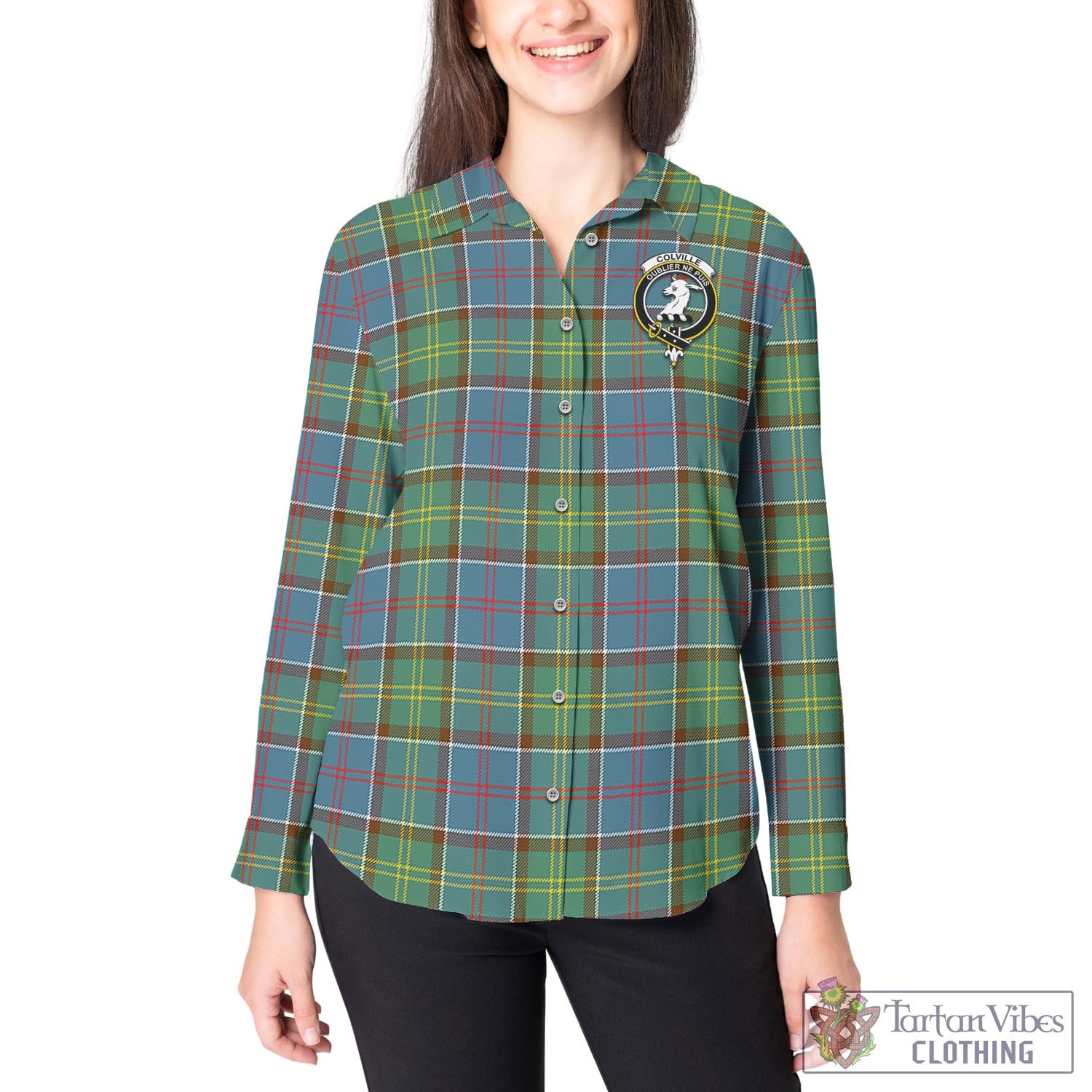 Tartan Vibes Clothing Colville Tartan Womens Casual Shirt with Family Crest