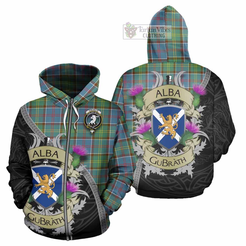 Tartan Vibes Clothing Colville Tartan Family Crest Hoodie Lion Rampant Royal Thistle Shield Celtic Inspired