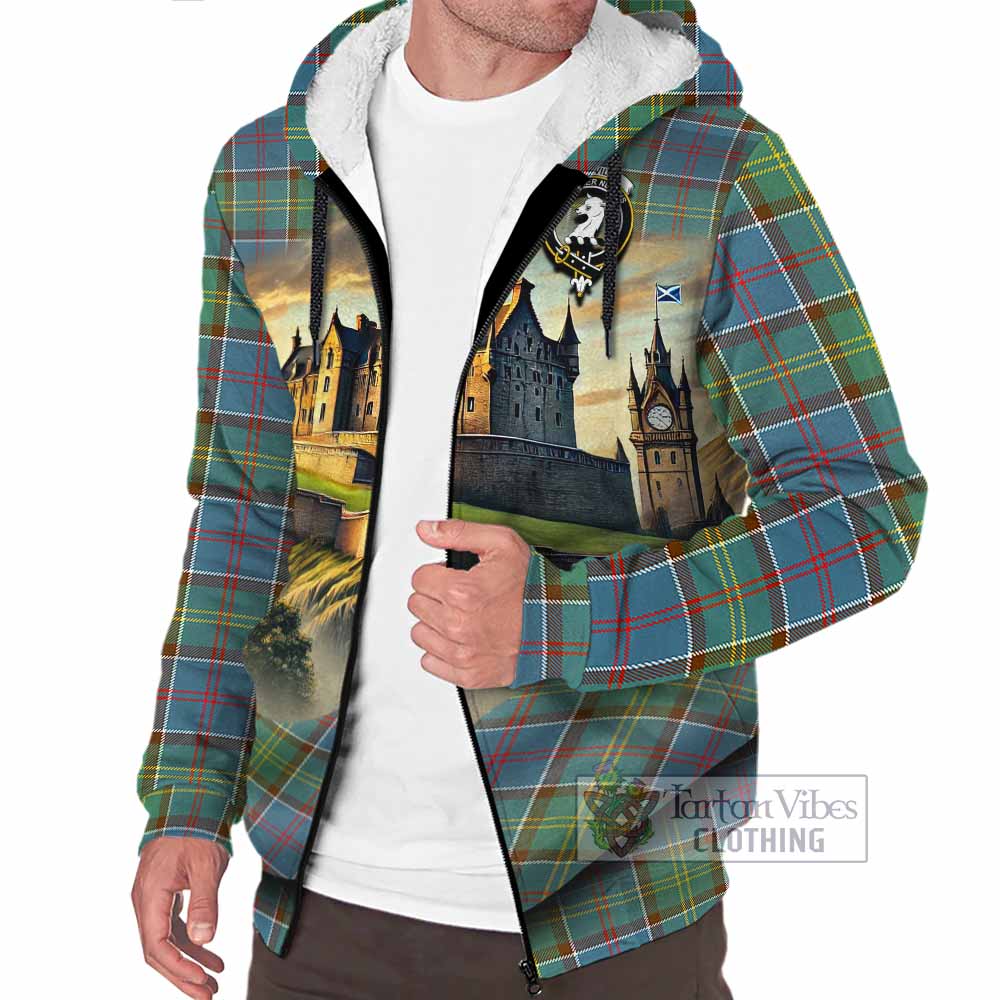 Tartan Vibes Clothing Colville Tartan Family Crest Sherpa Hoodie with Scottish Ancient Castle Style
