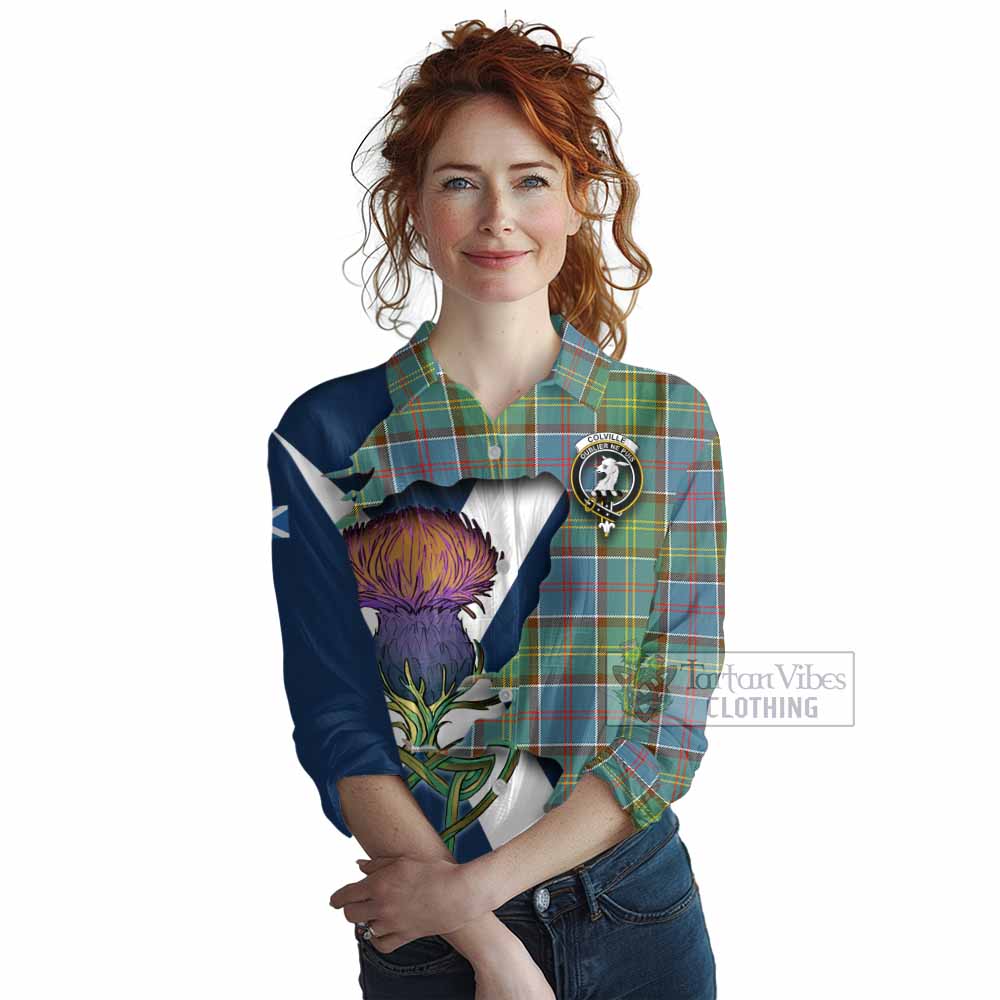 Tartan Vibes Clothing Colville Tartan Family Crest Women's Casual Shirt Scottish Thistle Celtic Inspired