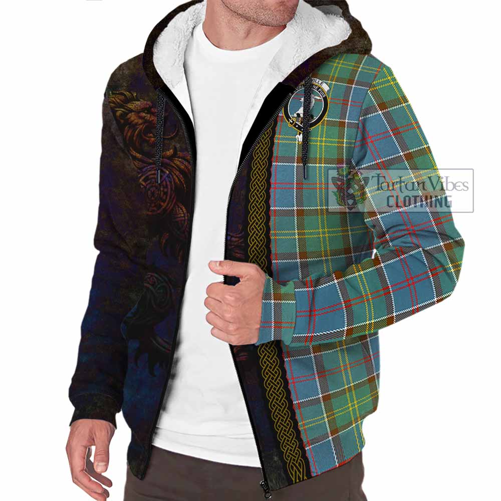 Tartan Vibes Clothing Colville Tartan Family Crest Sherpa Hoodie Alba Gu Brath Be Brave Lion Ancient Style