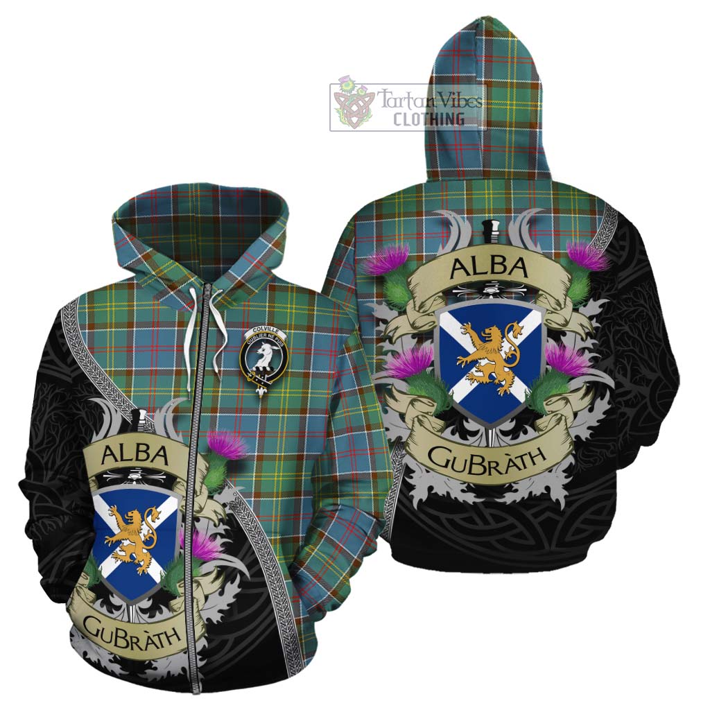 Tartan Vibes Clothing Colville Tartan Family Crest Cotton Hoodie Lion Rampant Royal Thistle Shield Celtic Inspired