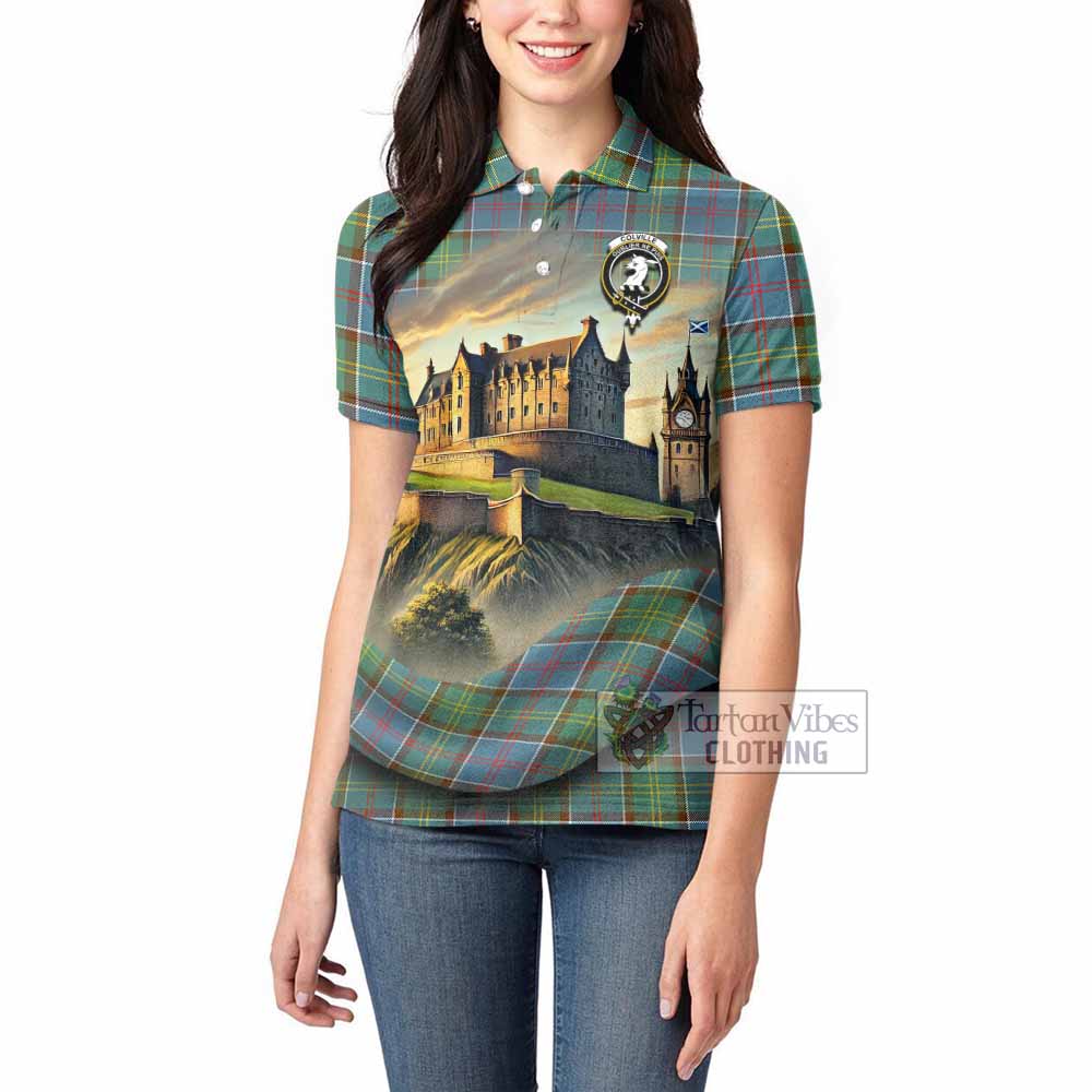 Tartan Vibes Clothing Colville Tartan Family Crest Women's Polo Shirt with Scottish Ancient Castle Stype