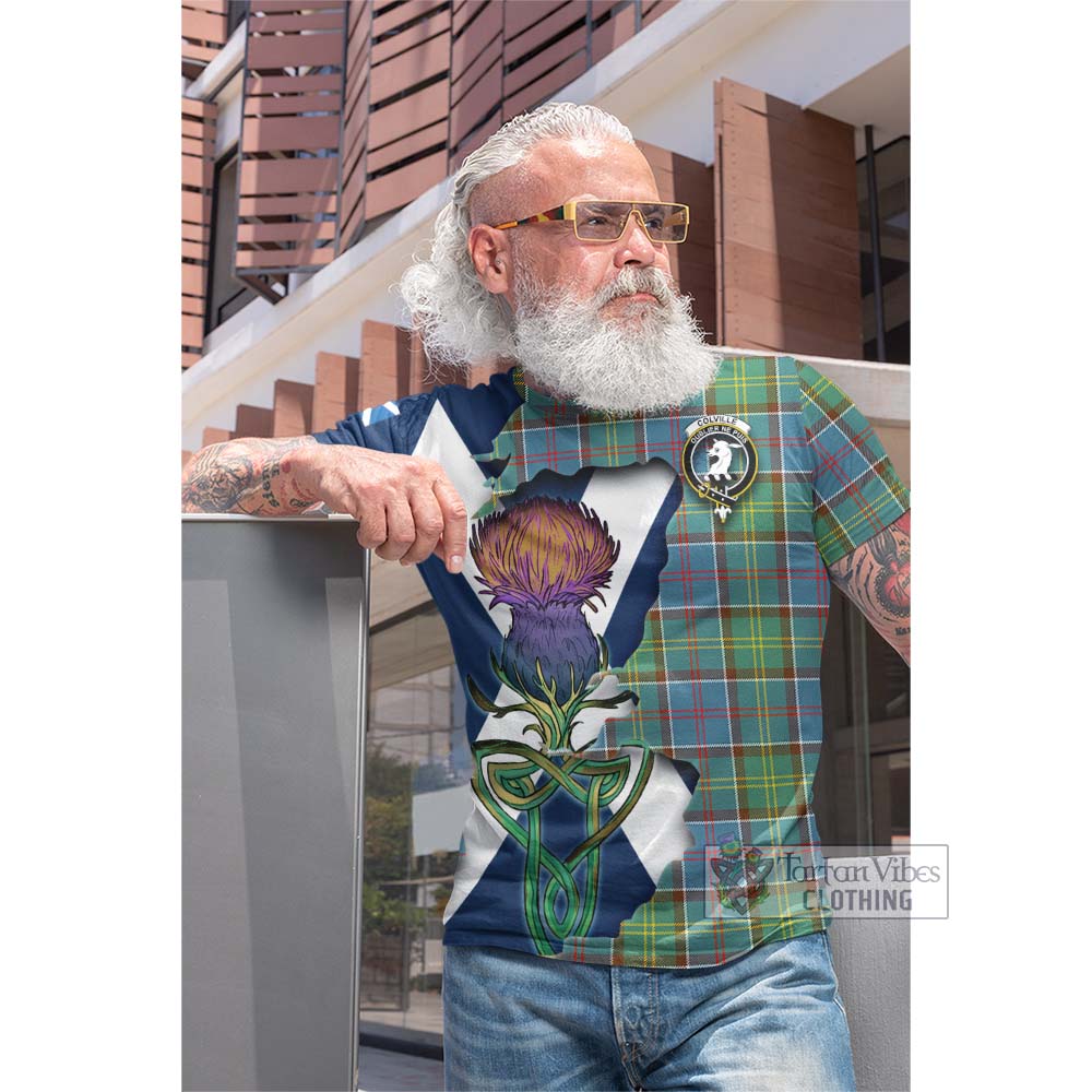 Tartan Vibes Clothing Colville Tartan Family Crest Cotton T-shirt Scottish Thistle Celtic Inspired