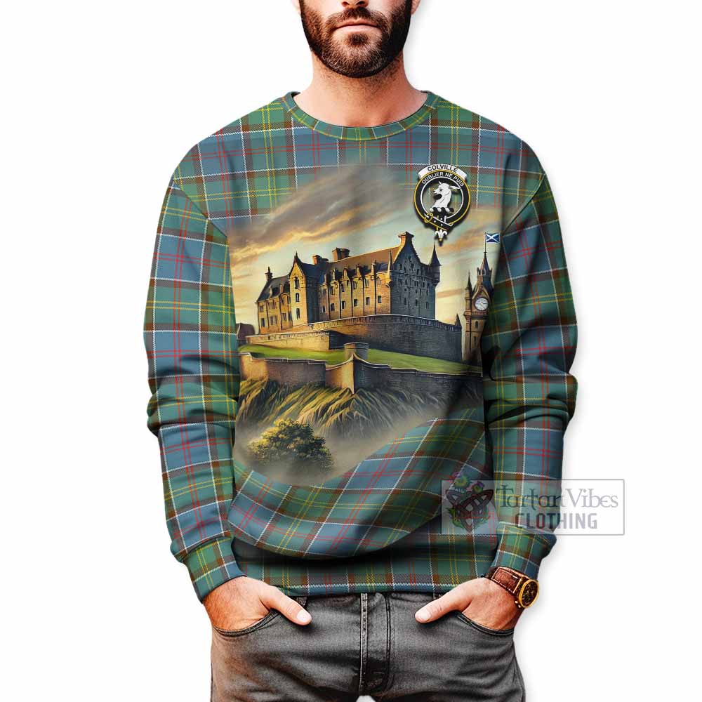Tartan Vibes Clothing Colville Tartan Family Crest Sweatshirt with Scottish Ancient Castle Style