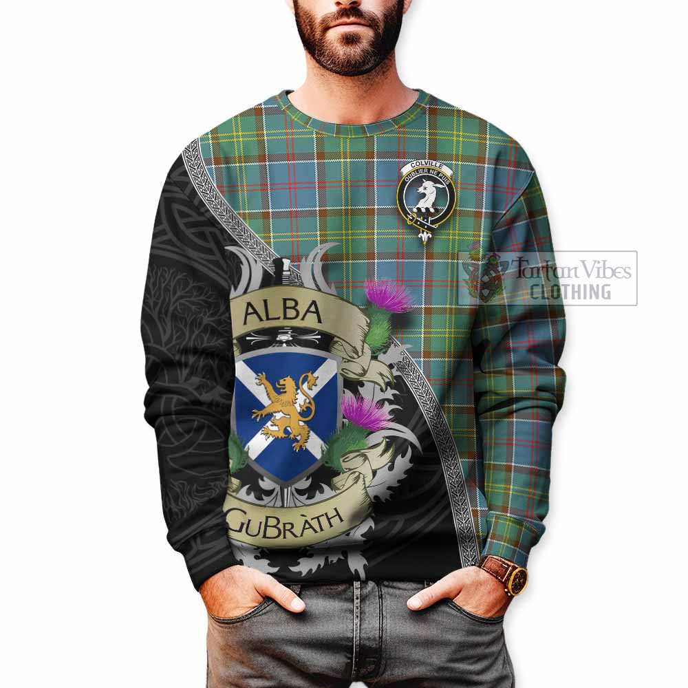 Tartan Vibes Clothing Colville Tartan Family Crest Sweatshirt Lion Rampant Royal Thistle Shield Celtic Inspired