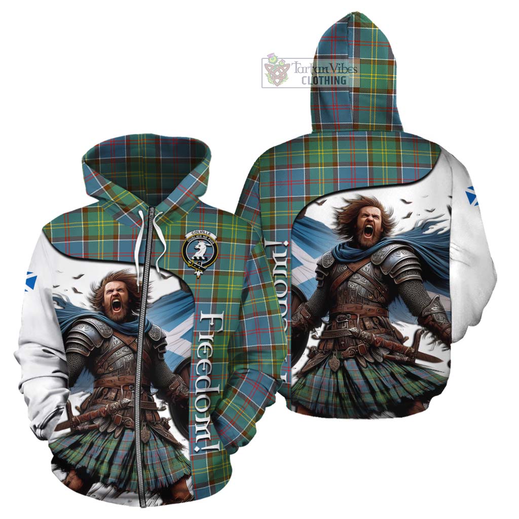 Tartan Vibes Clothing Colville Crest Tartan Cotton Hoodie Inspired by the Freedom of Scottish Warrior