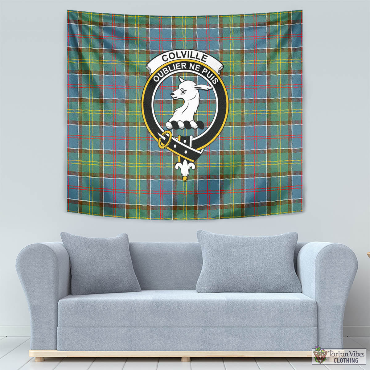 Tartan Vibes Clothing Colville Tartan Tapestry Wall Hanging and Home Decor for Room with Family Crest