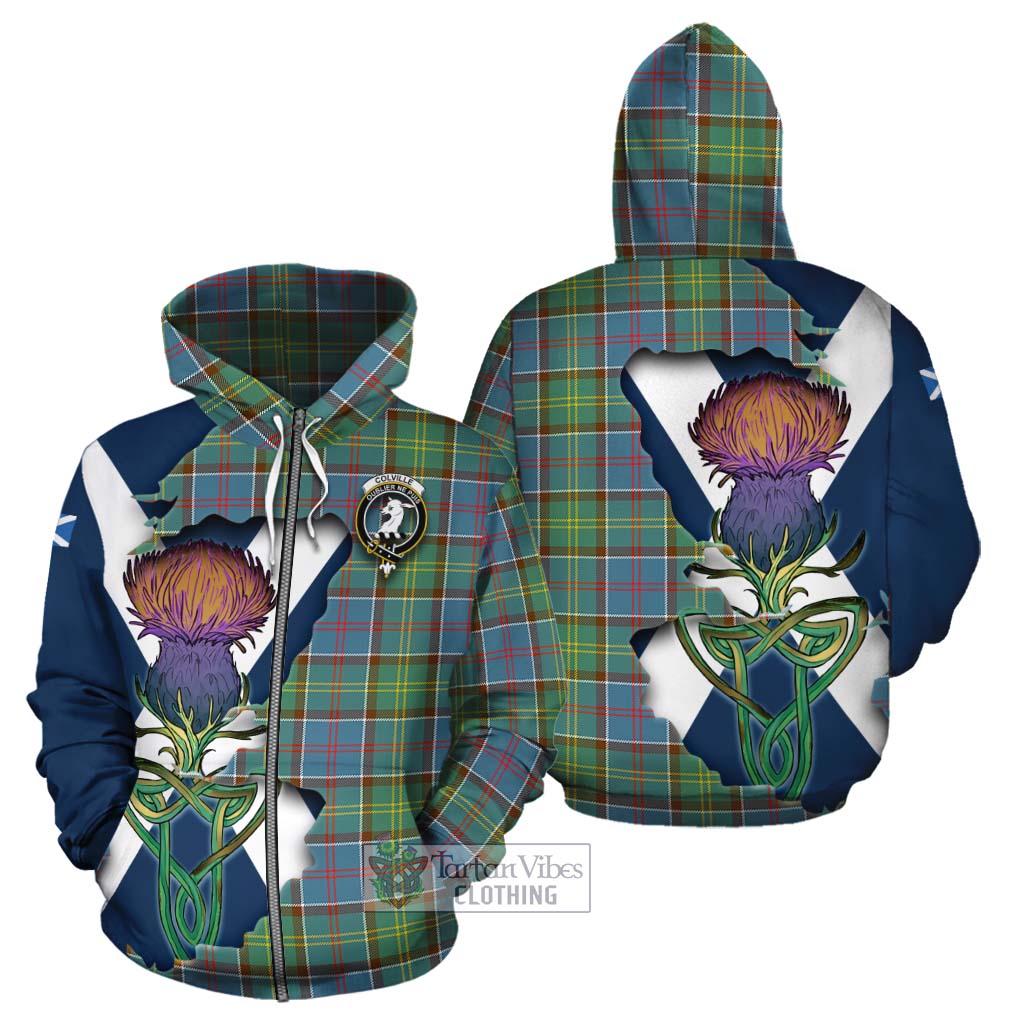 Tartan Vibes Clothing Colville Tartan Family Crest Cotton Hoodie Scottish Thistle Celtic Inspired