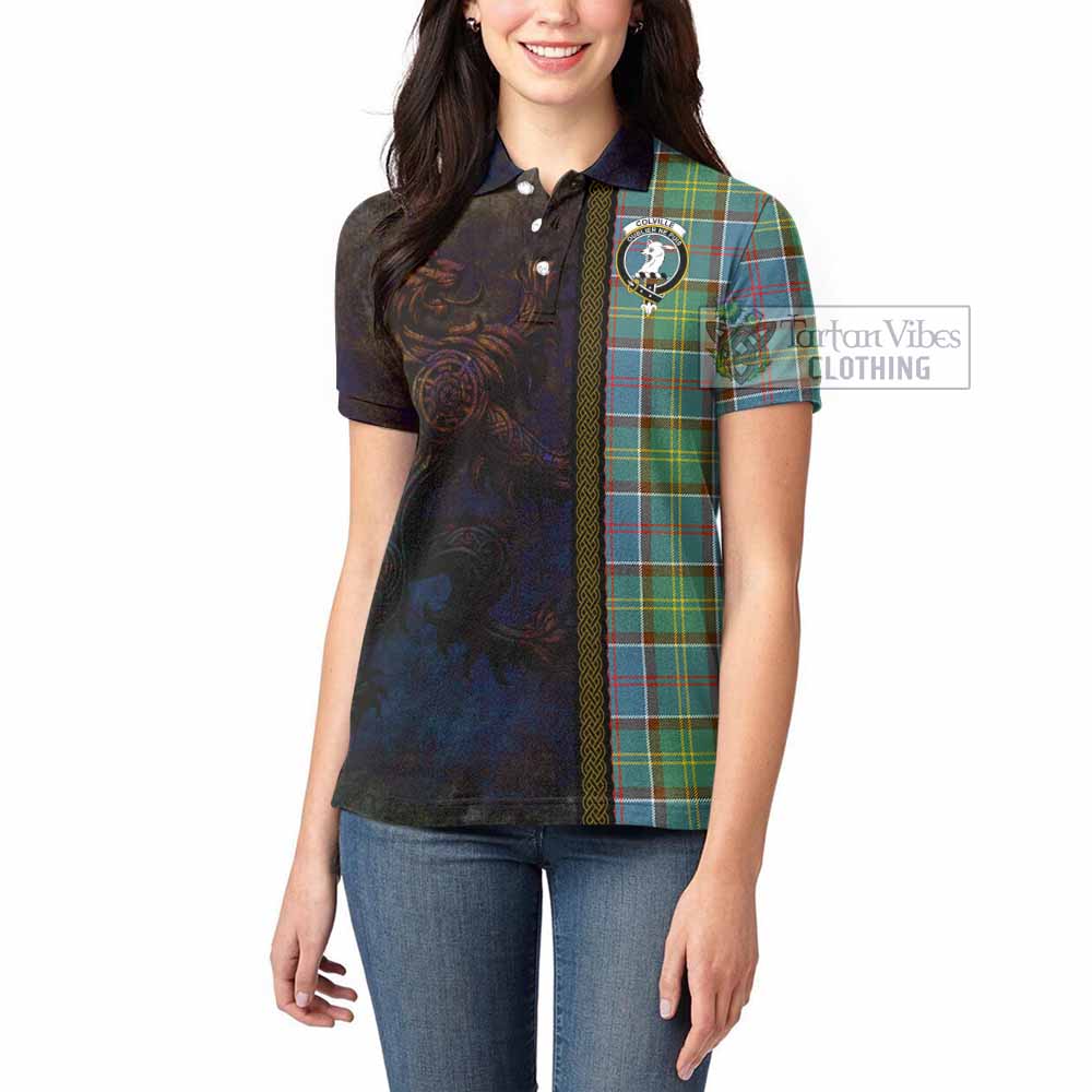 Tartan Vibes Clothing Colville Tartan Family Crest Women's Polo Shirt Alba Gu Brath Be Brave Lion Ancient Style