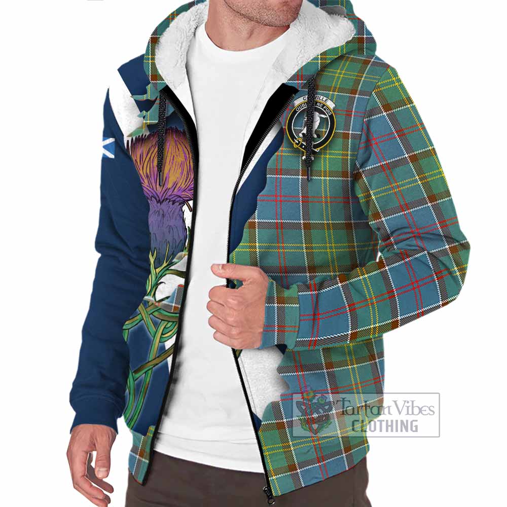 Tartan Vibes Clothing Colville Tartan Family Crest Sherpa Hoodie Scottish Thistle Celtic Inspired