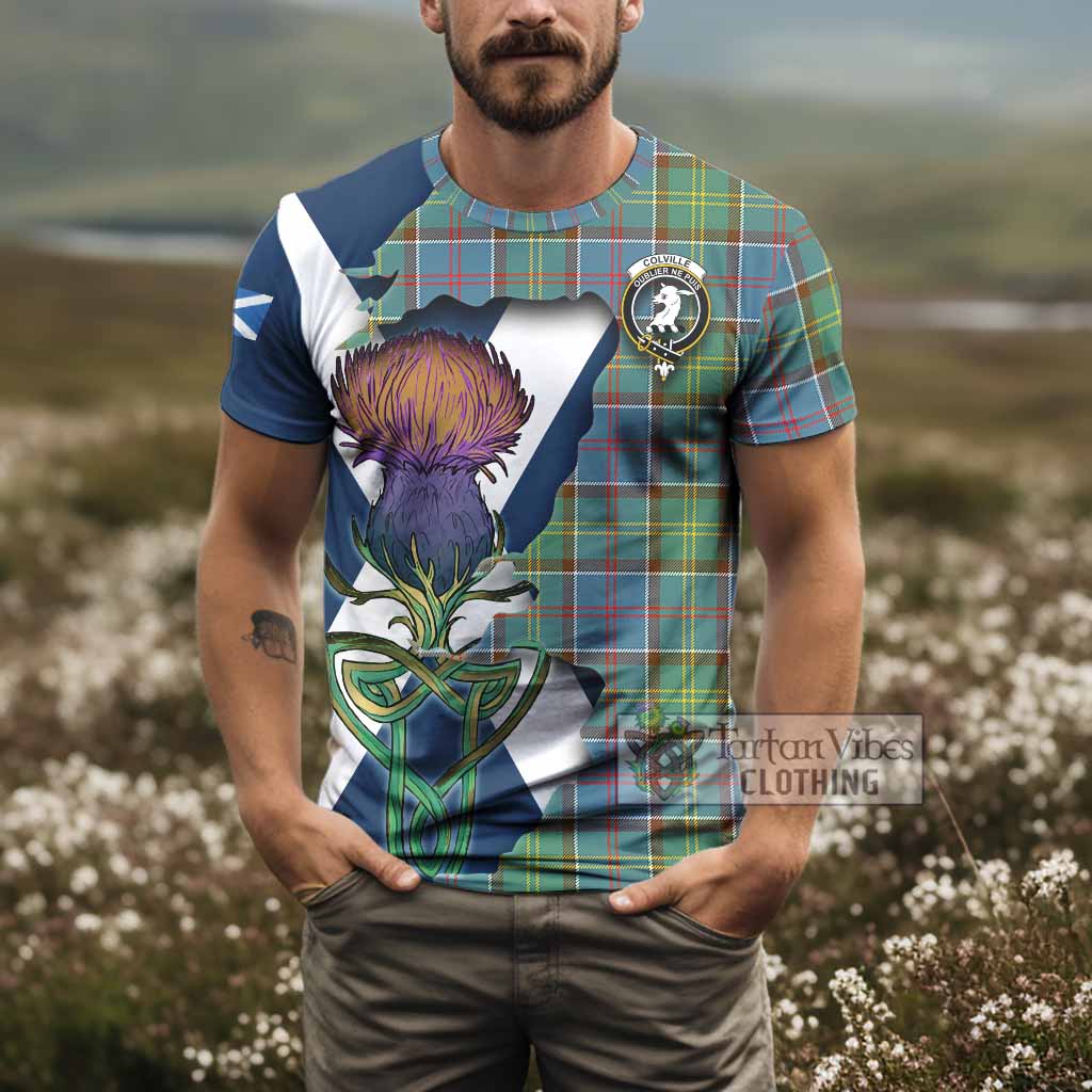 Tartan Vibes Clothing Colville Tartan Family Crest T-Shirt Scottish Thistle Celtic Inspired