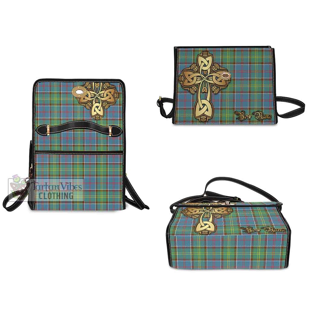 Tartan Vibes Clothing Colville Tartan Waterproof Canvas Bag Golden Thistle Celtic Cross Style