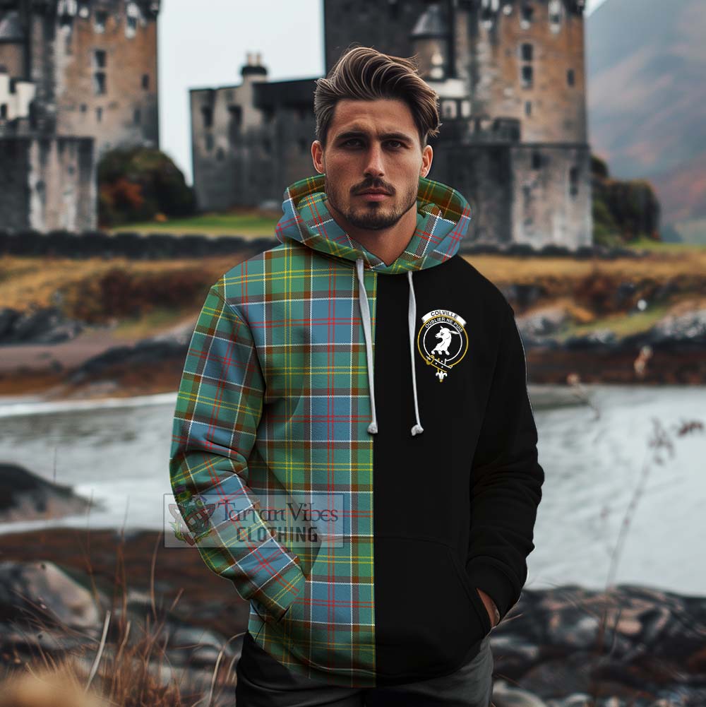 Tartan Vibes Clothing Colville Tartan Cotton Hoodie with Family Crest and Half Of Me Style