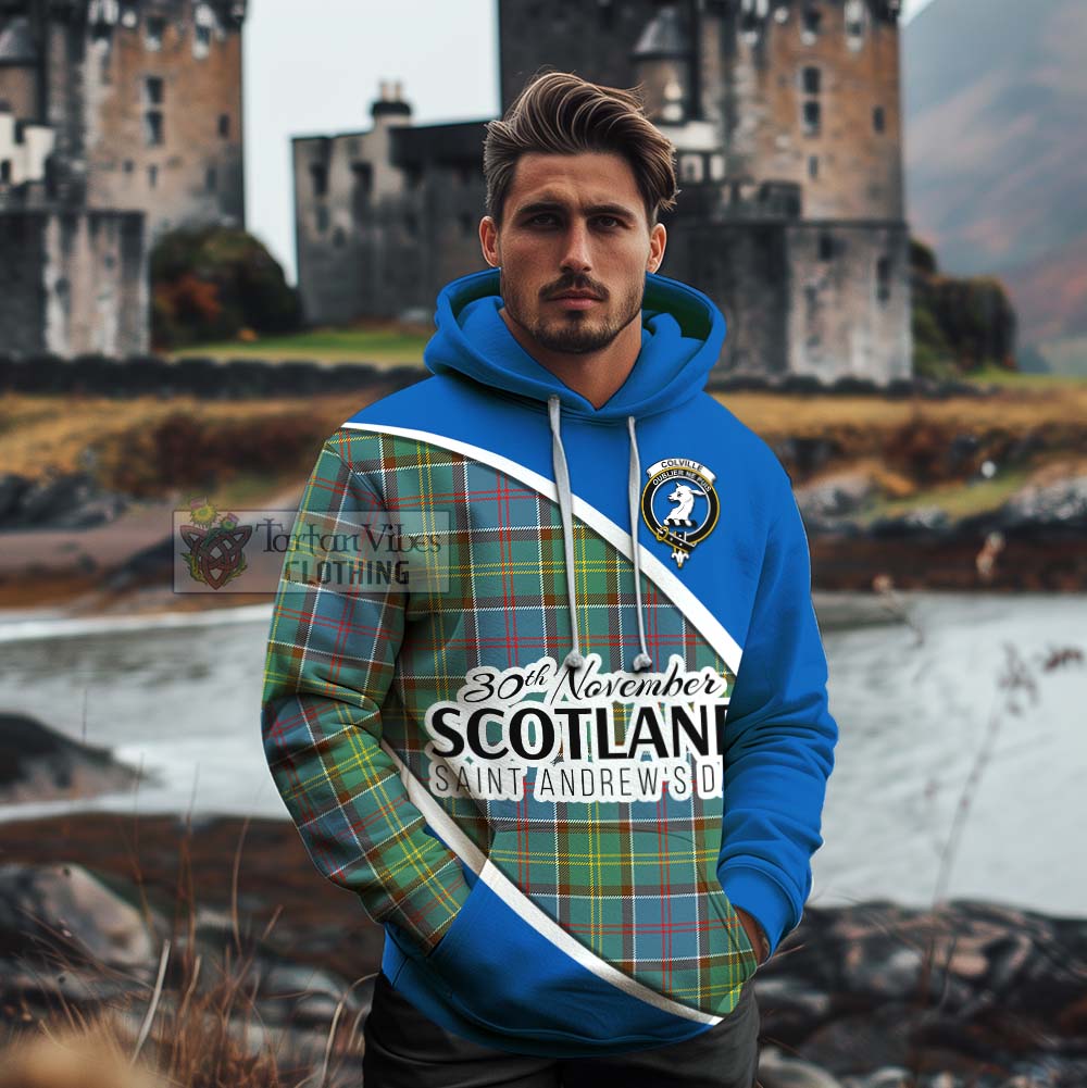 Tartan Vibes Clothing Colville Family Crest Tartan Cotton Hoodie Celebrate Saint Andrew's Day in Style