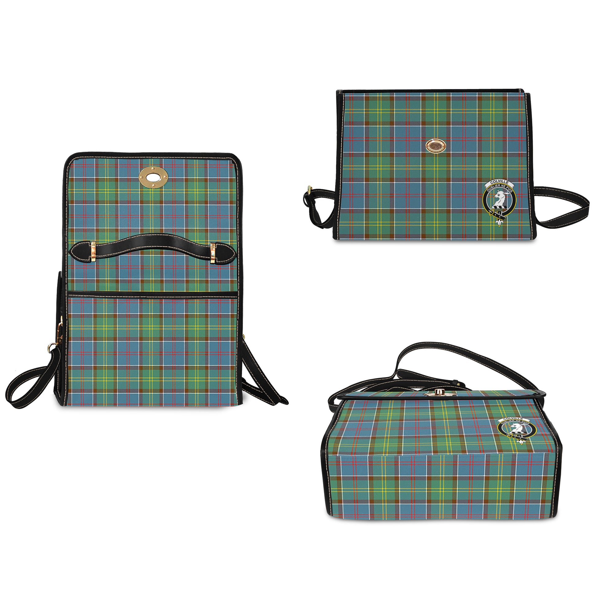colville-tartan-leather-strap-waterproof-canvas-bag-with-family-crest