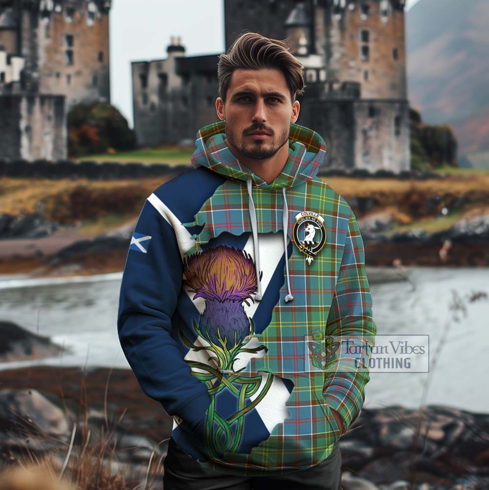 Tartan Vibes Clothing Colville Tartan Family Crest Cotton Hoodie Scottish Thistle Celtic Inspired