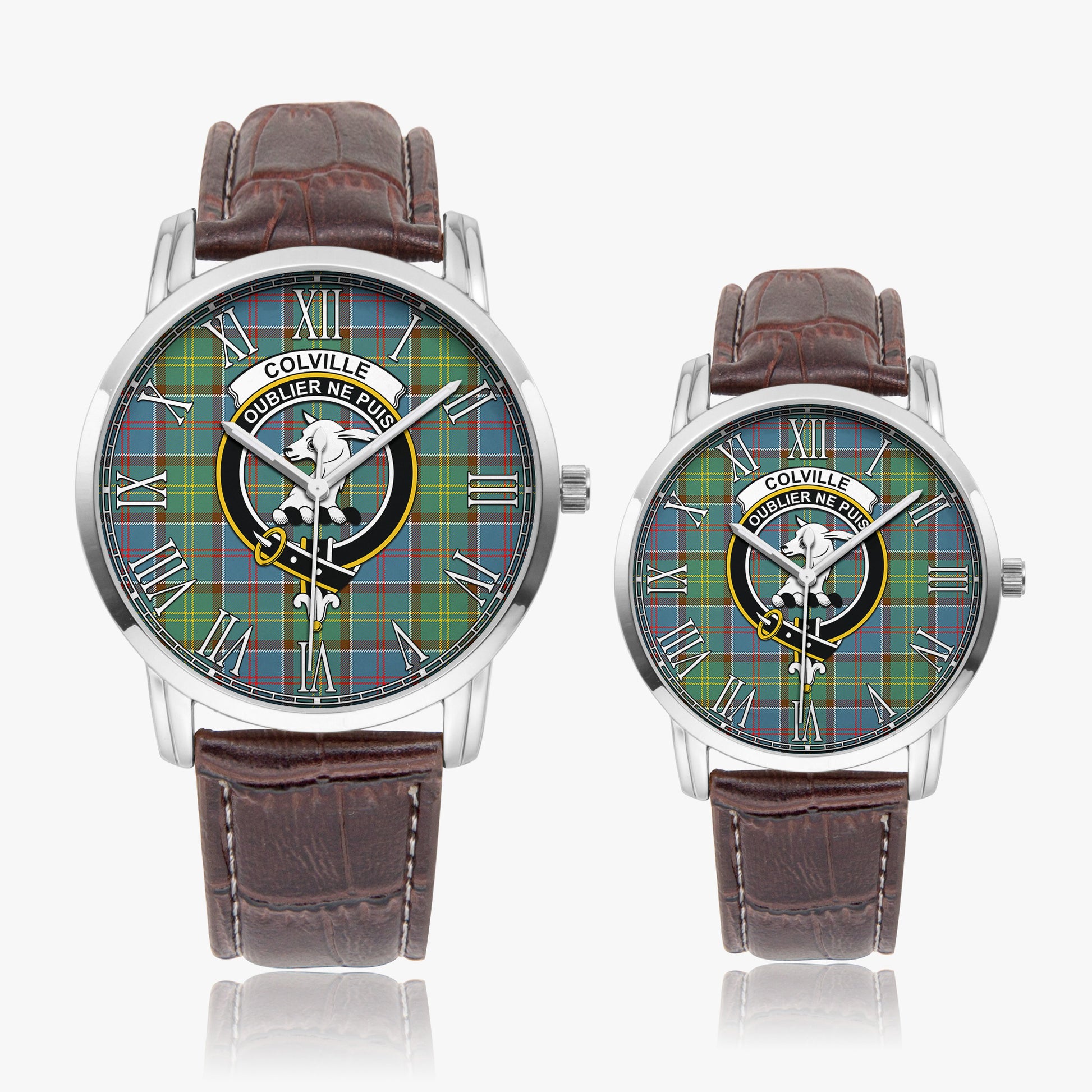 Colville Tartan Family Crest Leather Strap Quartz Watch - Tartanvibesclothing