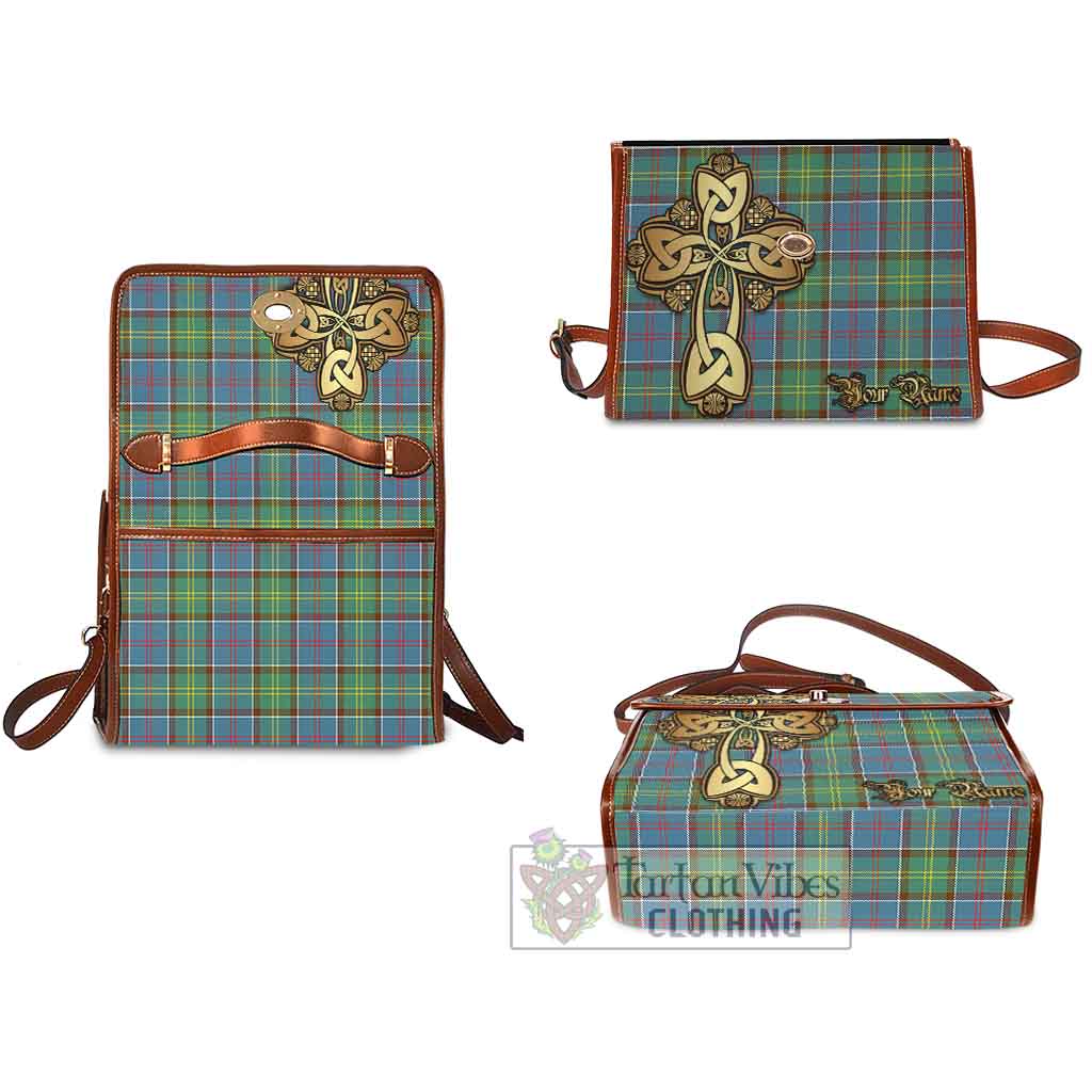 Tartan Vibes Clothing Colville Tartan Waterproof Canvas Bag Golden Thistle Celtic Cross Style