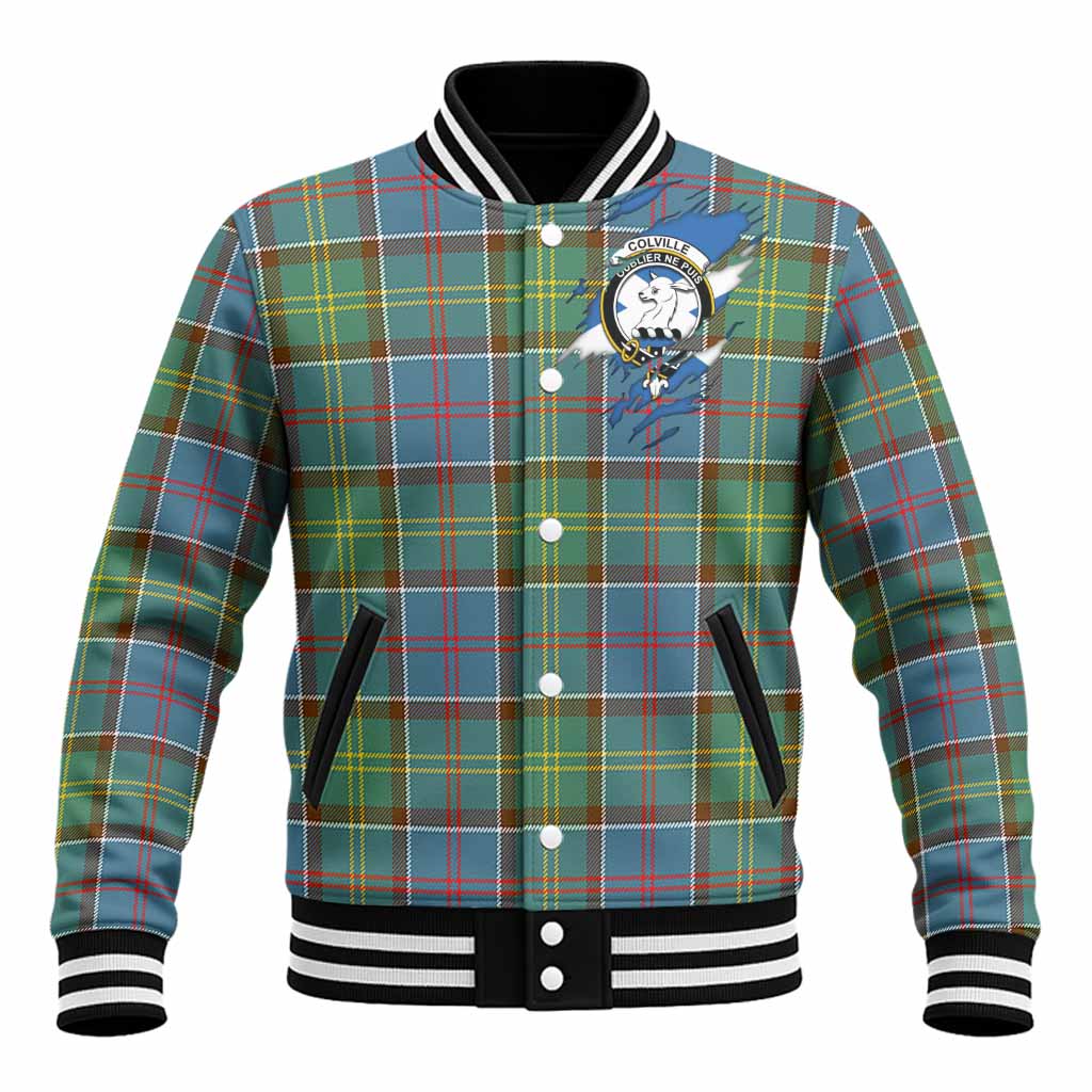 Colville Clan Crest In Me Tartan Baseball Jacket Scotland Flag Style