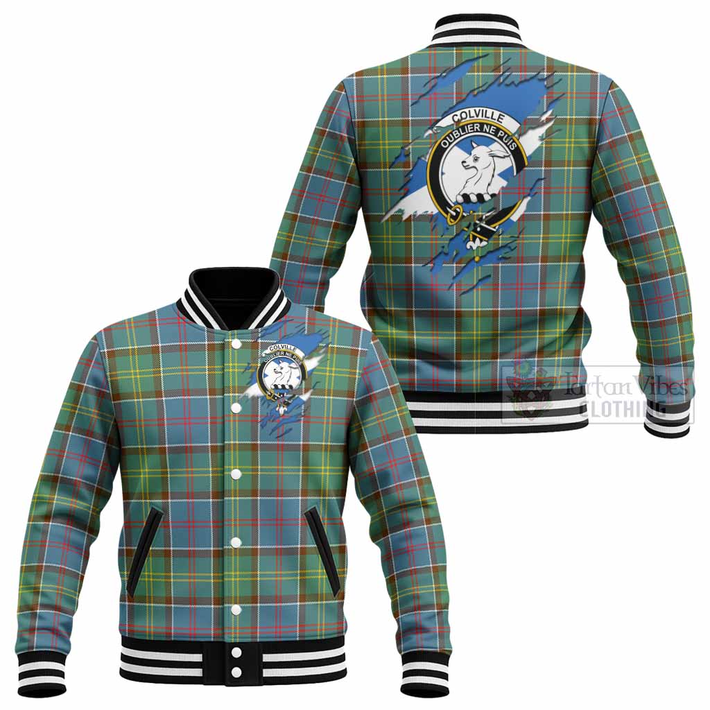 Colville Clan Crest In Me Tartan Baseball Jacket Scotland Flag Style