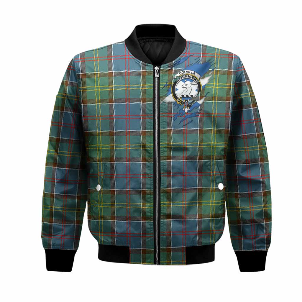Colville Clan Crest In Me Tartan Bomber Jacket Scotland Flag Style