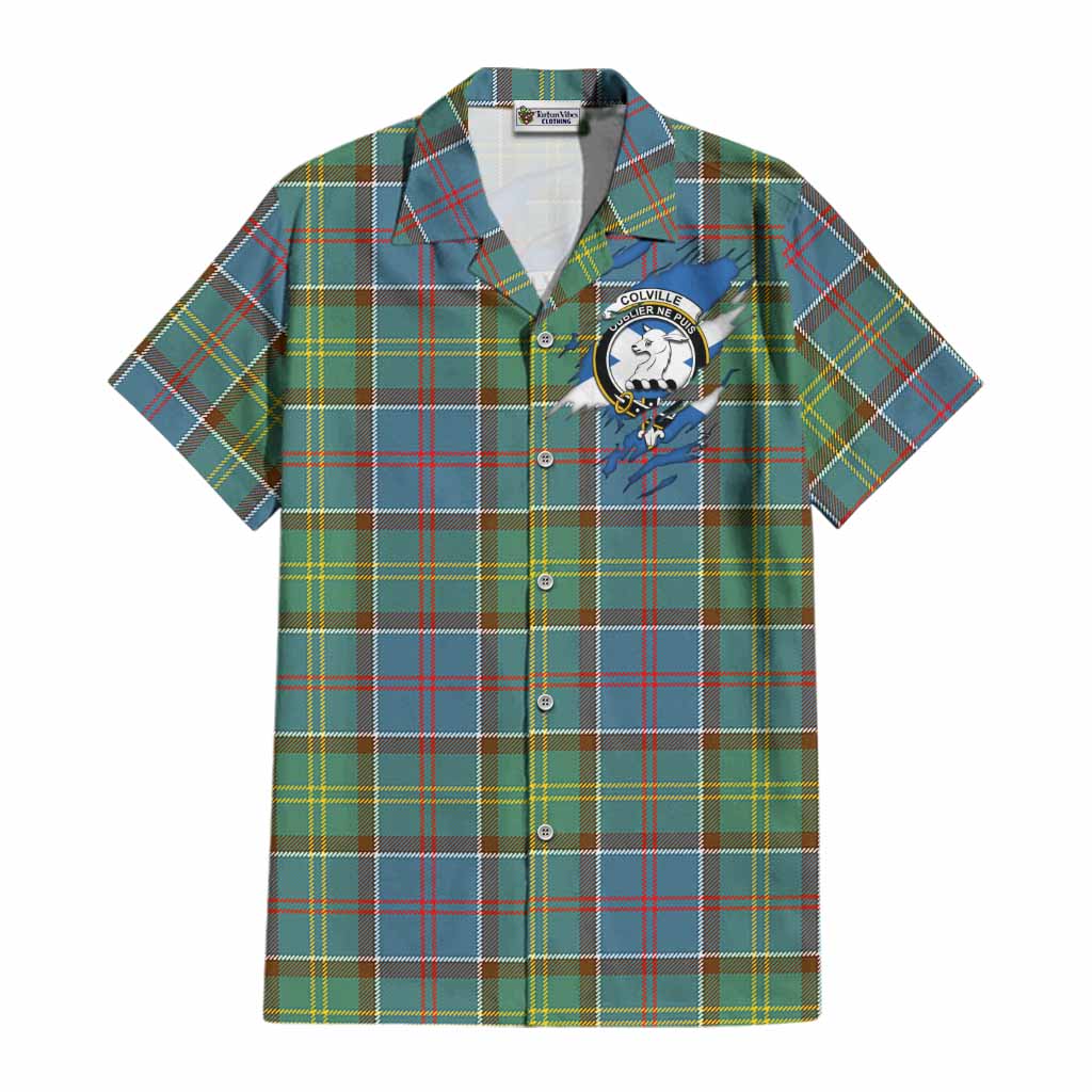 Colville Clan Crest In Me Tartan Cotton Hawaiian Shirt Scotland Flag Style
