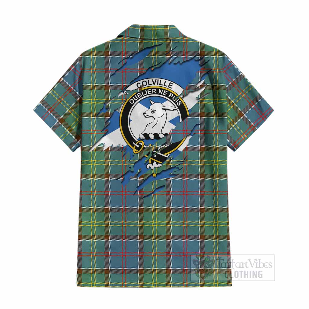 Colville Clan Crest In Me Tartan Cotton Hawaiian Shirt Scotland Flag Style