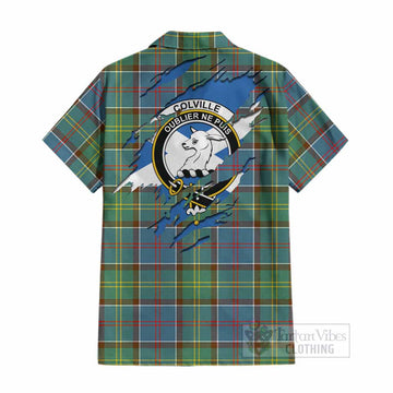 Colville Clan Crest In Me Tartan Cotton Hawaiian Shirt Scotland Flag Style