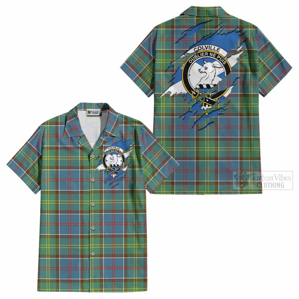 Colville Clan Crest In Me Tartan Cotton Hawaiian Shirt Scotland Flag Style