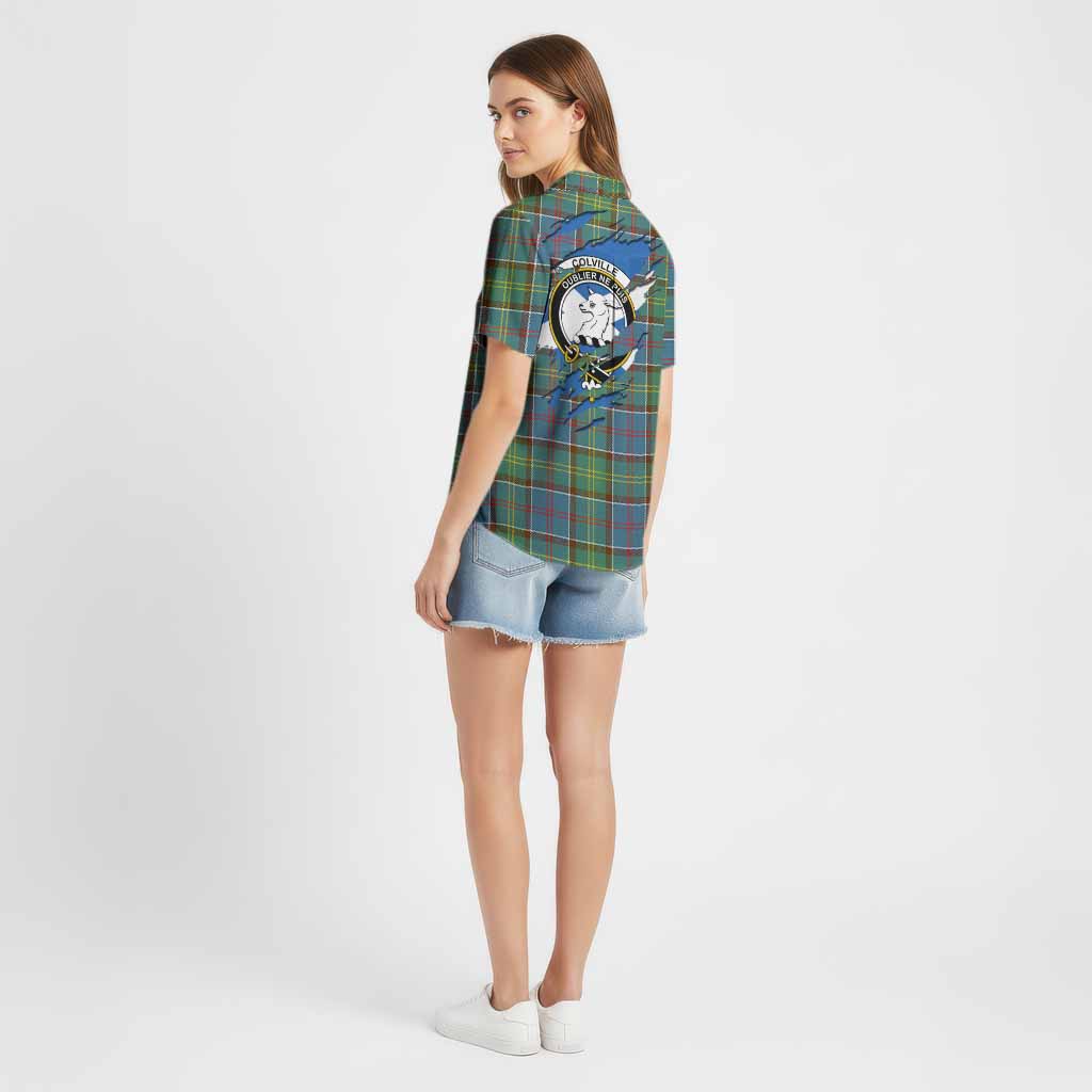 Colville Clan Crest In Me Tartan Cotton Hawaiian Shirt Scotland Flag Style