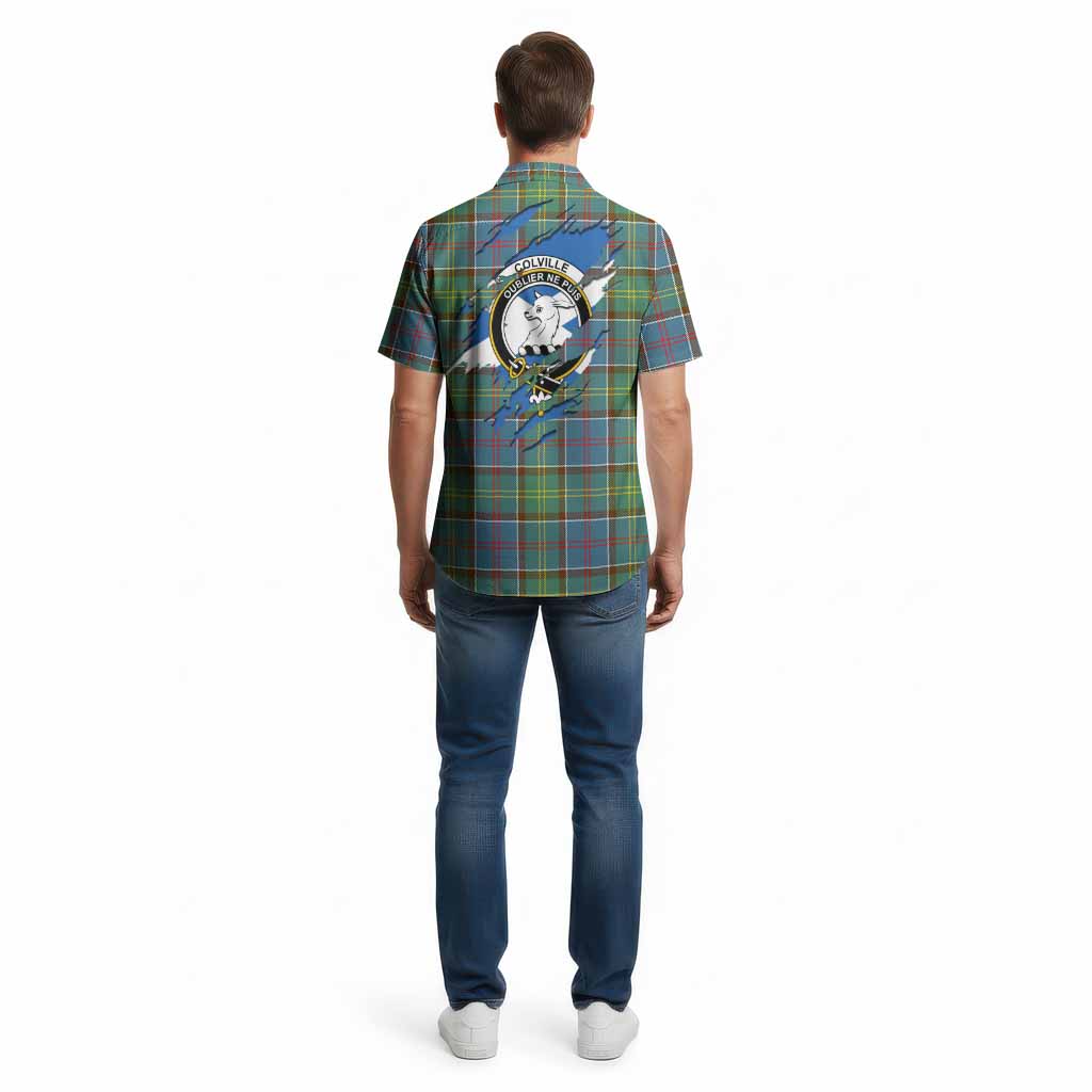 Colville Clan Crest In Me Tartan Cotton Hawaiian Shirt Scotland Flag Style