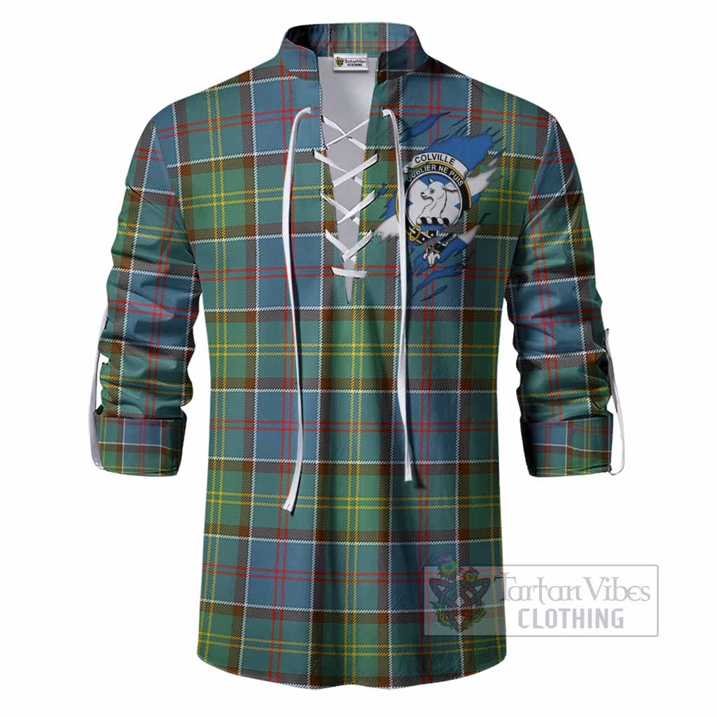 Colville Clan Crest In Me Tartan Ghillie Shirt Scotland Flag Style