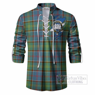 Colville Clan Crest In Me Tartan Ghillie Shirt Scotland Flag Style
