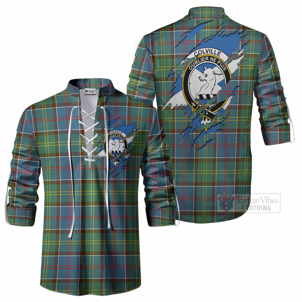 Colville Clan Crest In Me Tartan Ghillie Shirt Scotland Flag Style