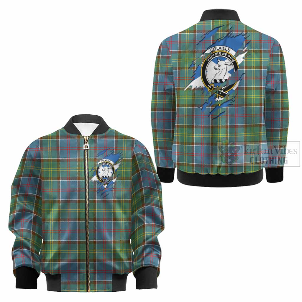 Colville Clan Crest In Me Tartan Kid Bomber Jacket Scotland Flag Style