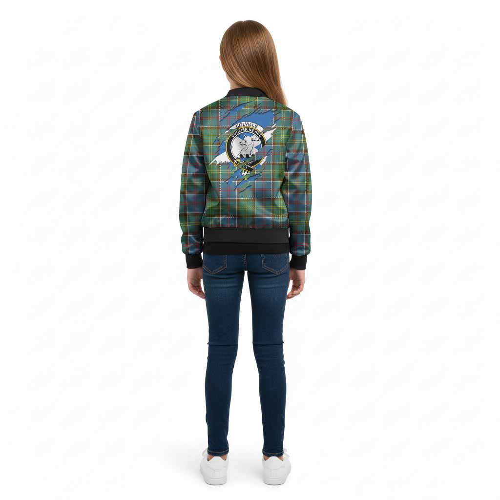 Colville Clan Crest In Me Tartan Kid Bomber Jacket Scotland Flag Style