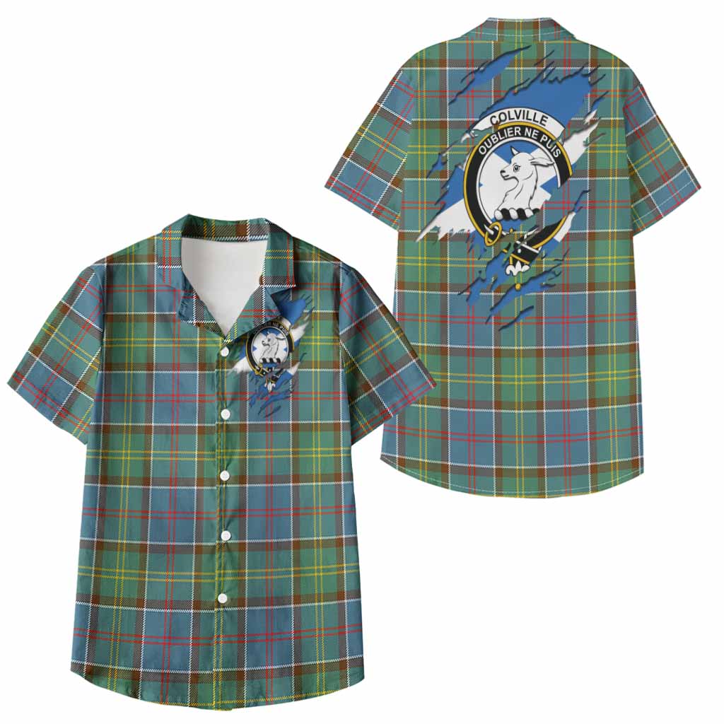 Colville Clan Crest In Me Tartan Kid Hawaiian Shirt Scotland Flag Style