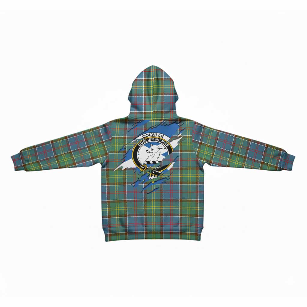 Colville Clan Crest In Me Tartan Kid Hoodie Scotland Flag Style