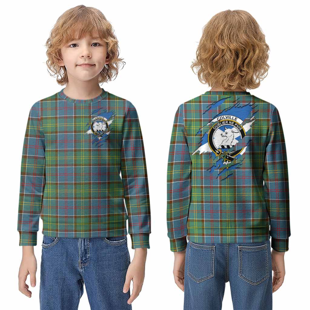 Colville Clan Crest In Me Tartan Kid Knitted Sweatshirt Scotland Flag Style