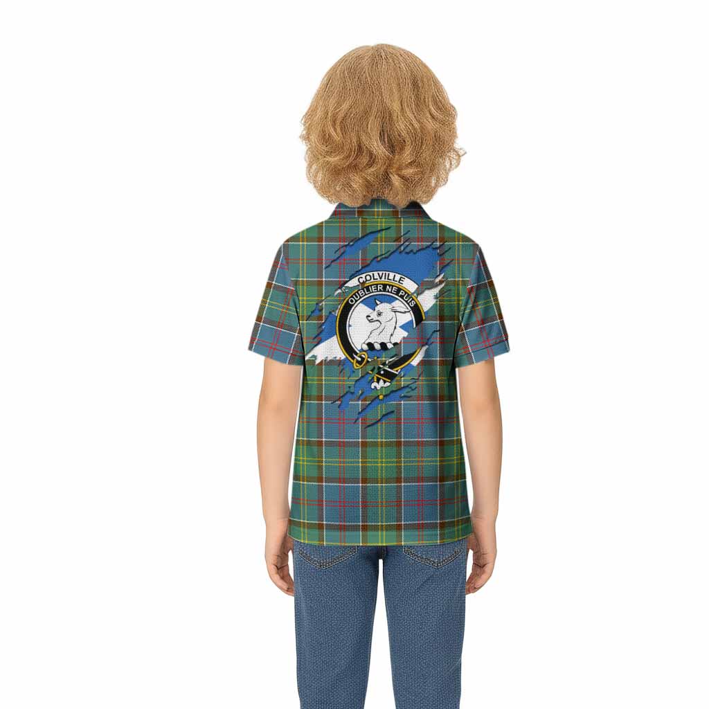 Colville Clan Crest In Me Tartan Kid Polo Shirt Scotland Flag Style