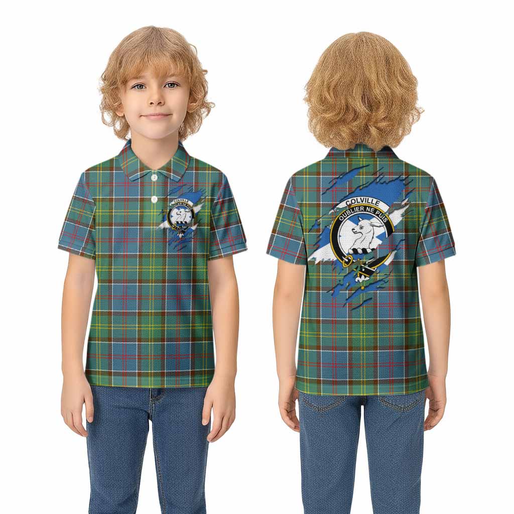 Colville Clan Crest In Me Tartan Kid Polo Shirt Scotland Flag Style