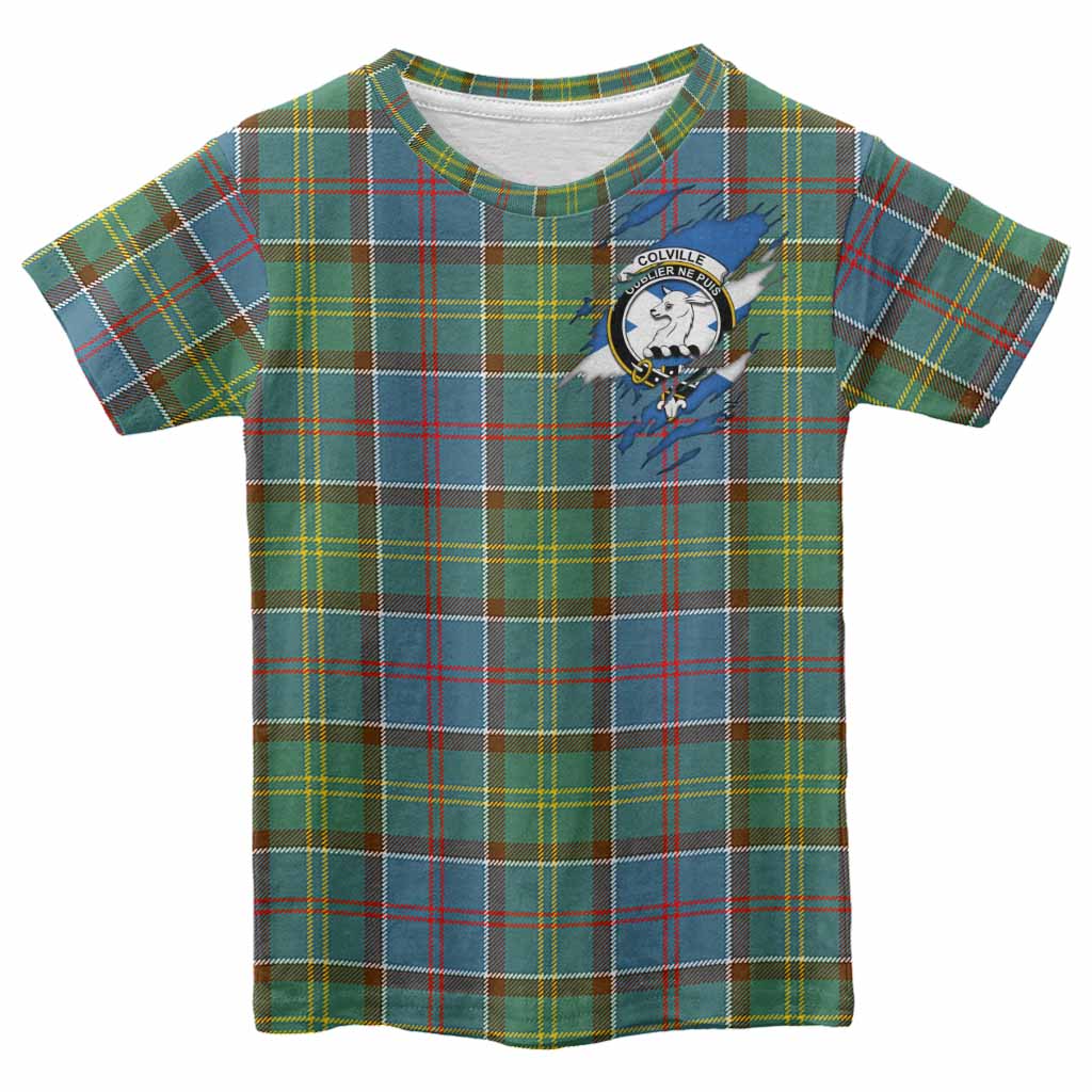 Colville Clan Crest In Me Tartan Kid T-shirt Scotland Flag Style