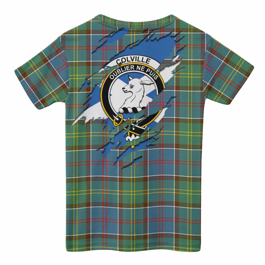 Colville Clan Crest In Me Tartan Kid T-shirt Scotland Flag Style