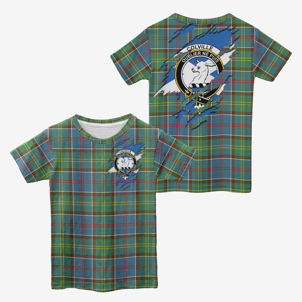 Colville Clan Crest In Me Tartan Kid T-shirt Scotland Flag Style