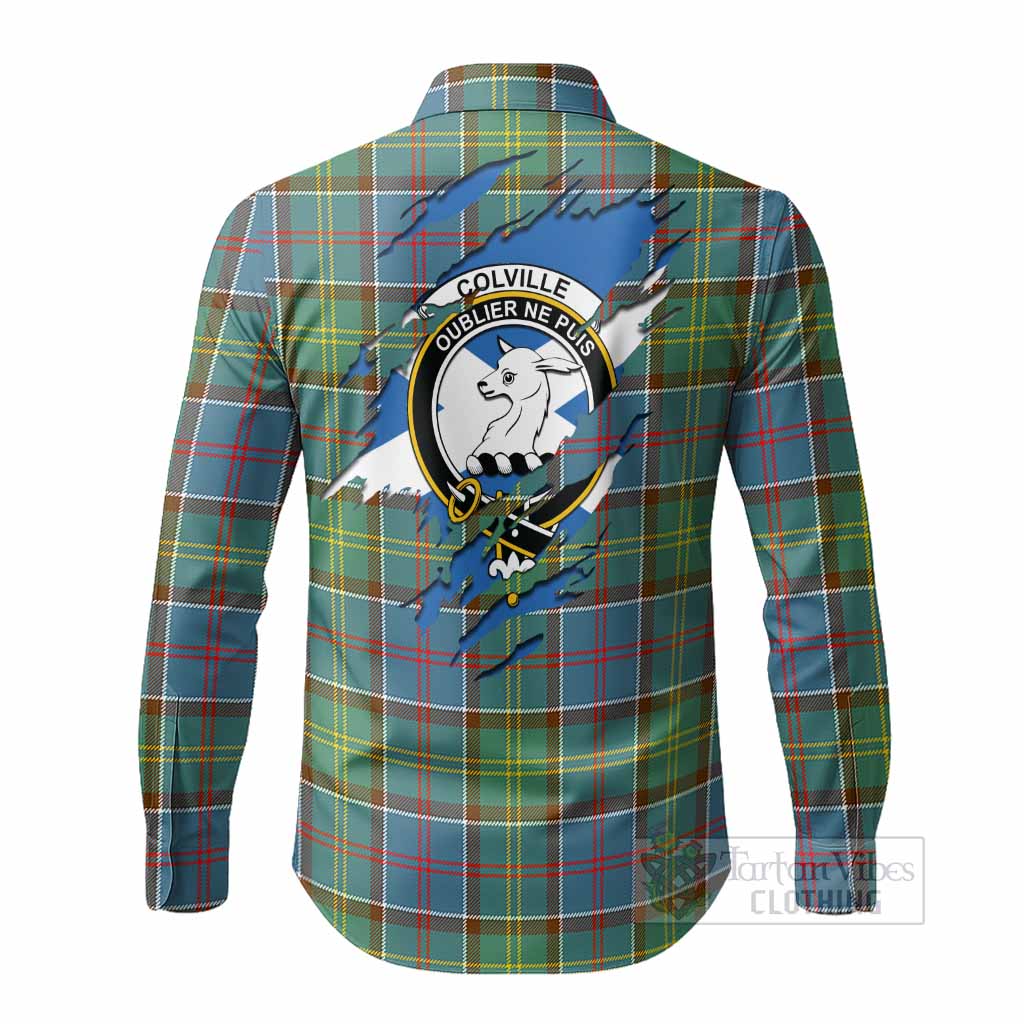 Colville Clan Crest In Me Tartan Long Sleeve Button Shirts Scotland Flag Style