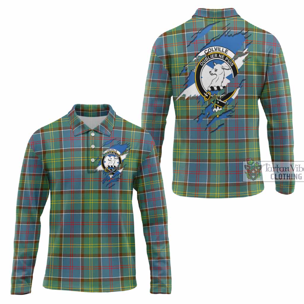 Colville Clan Crest In Me Tartan Long Sleeve Polo Shirt Scotland Flag Style